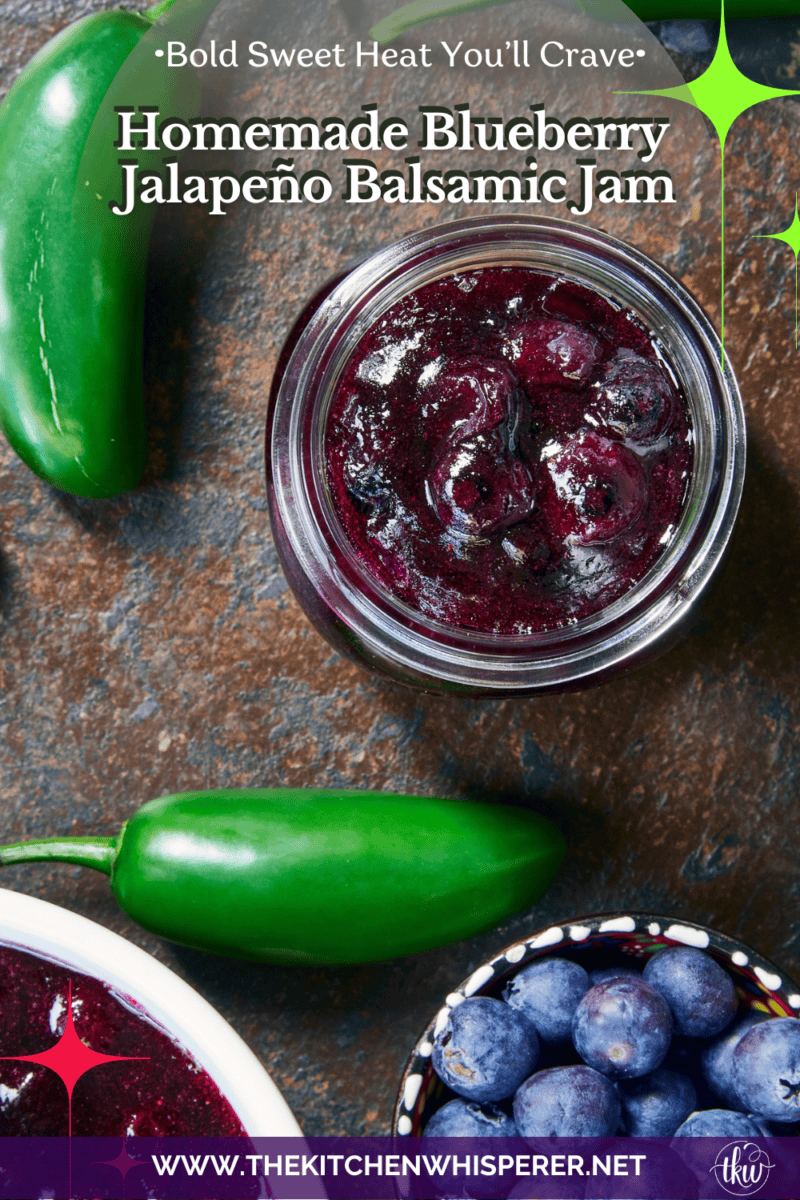 This easy Blueberry Jalapeño Jam recipe uses white balsamic and fresh berries for a flavor bomb that's perfect on burgers, pork, and smoked cream cheese. Whether you're a canning pro or just want a quick refrigerator jam, this simple recipe is a game changer for your next BBQ or charcuterie board! #BlueberryJalapenoJam #SweetHeat #CanningRecipes #HomemadeJam #SummerPreserves #AppetizerRecipes #SmokedCreamCheese #JalapenoBlueberry