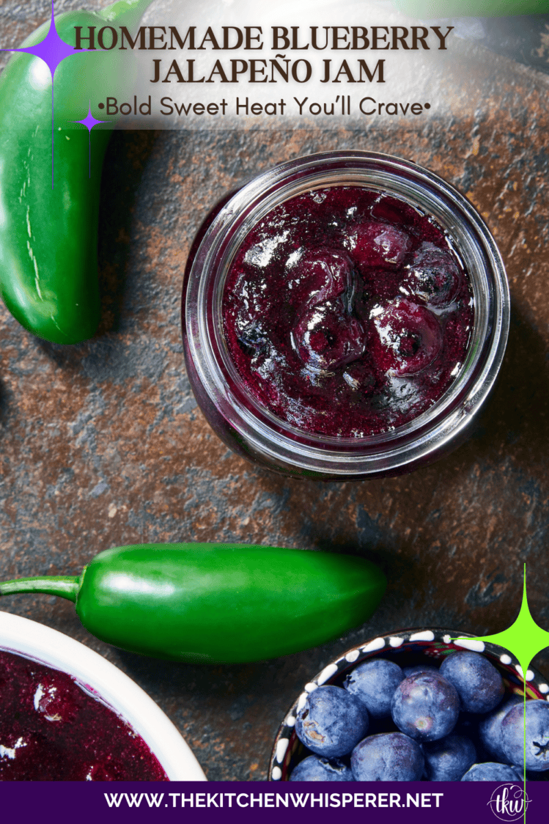This easy Blueberry Jalapeño Jam recipe uses white balsamic and fresh berries for a flavor bomb that's perfect on burgers, pork, and smoked cream cheese. Whether you're a canning pro or just want a quick refrigerator jam, this simple recipe is a game changer for your next BBQ or charcuterie board! #BlueberryJalapenoJam #SweetHeat #CanningRecipes #HomemadeJam #SummerPreserves #AppetizerRecipes #SmokedCreamCheese #JalapenoBlueberry