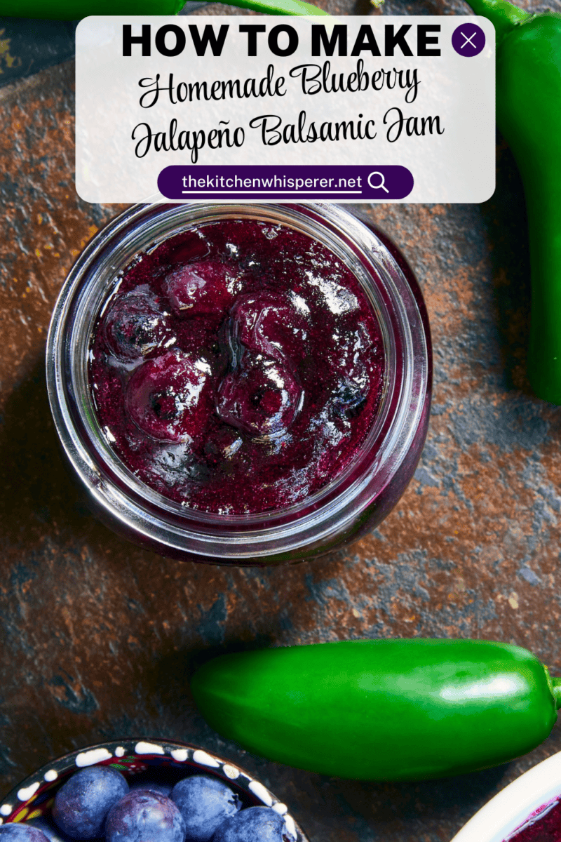 This easy Blueberry Jalapeño Jam recipe uses white balsamic and fresh berries for a flavor bomb that's perfect on burgers, pork, and smoked cream cheese. Whether you're a canning pro or just want a quick refrigerator jam, this simple recipe is a game changer for your next BBQ or charcuterie board! #BlueberryJalapenoJam #SweetHeat #CanningRecipes #HomemadeJam #SummerPreserves #AppetizerRecipes #SmokedCreamCheese #JalapenoBlueberry