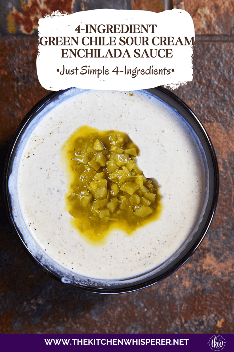 Ditch the canned sauce! This 4-ingredient Green Chile Sour Cream Enchilada Sauce is a revelation. Creamy, rich, and so easy to make, it's the ultimate comfort food with an elevated twist. #recipe #enchiladas #greenchile #sourcream #easydinner