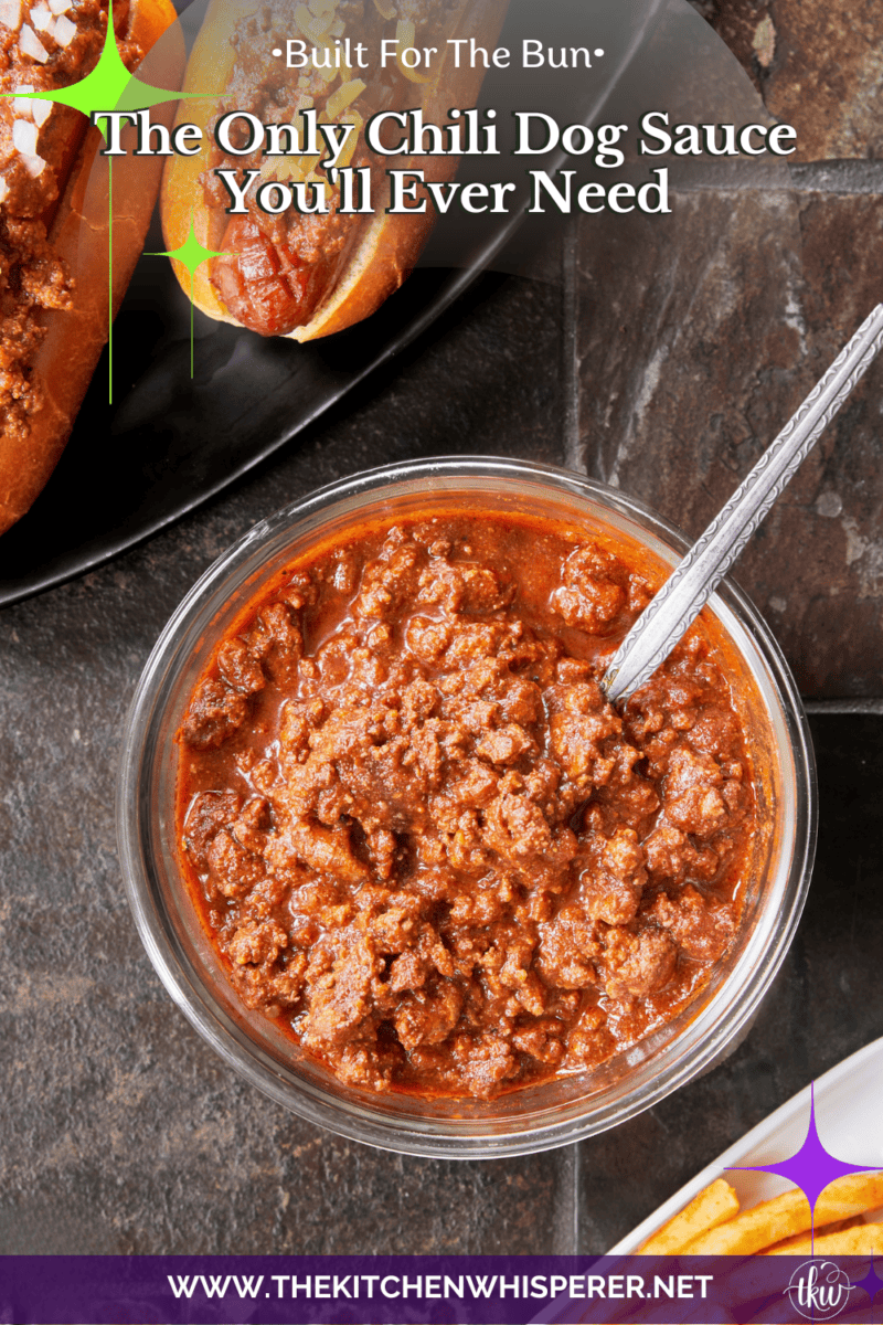 This Homemade Chili Dog Sauce is thick, savory, and the only recipe you’ll ever need. It’s a bean-free, pantry-staple meat sauce that stays on the dog and tastes like it simmered all day. Perfect for your next backyard BBQ, game day nachos, or loaded fries! One bite and you'll never go back to store-bought. #ChiliDog #SummerGrilling #ChiliDogSauce #EasyRecipes