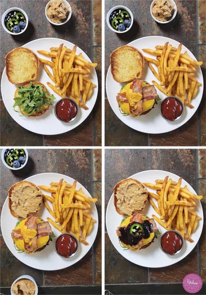 This Blueberry Jalapeño PB&J Bacon Cheeseburger is the best burger of the summer! Smoked ground brisket, melted cheddar, crispy bacon, and a sweet heat kick of blueberry jalapeño balsamic jam. #PBJBurger #BurgerRecipes #GrillingSeason