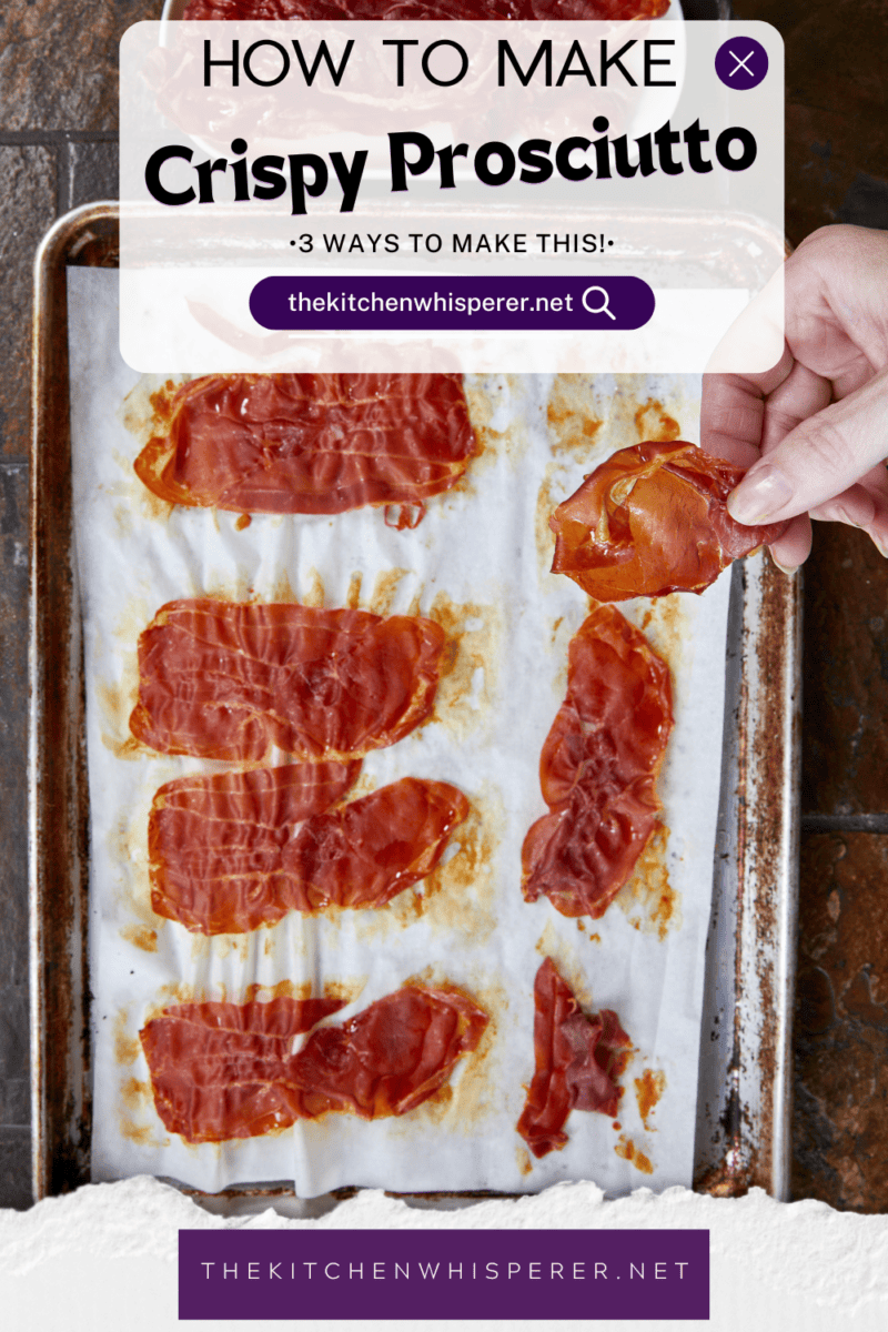 Think of this as the elegant, 10-minute upgrade to bacon bits! Learn how to make crispy prosciutto in the oven, air fryer, or stovetop with just 1 ingredient and zero prep work. It adds the perfect savory crunchification to your favorite salads, pasta, soups, and charcuterie boards! #CrispyProsciutto #CharcuterieBoard #EasyRecipes