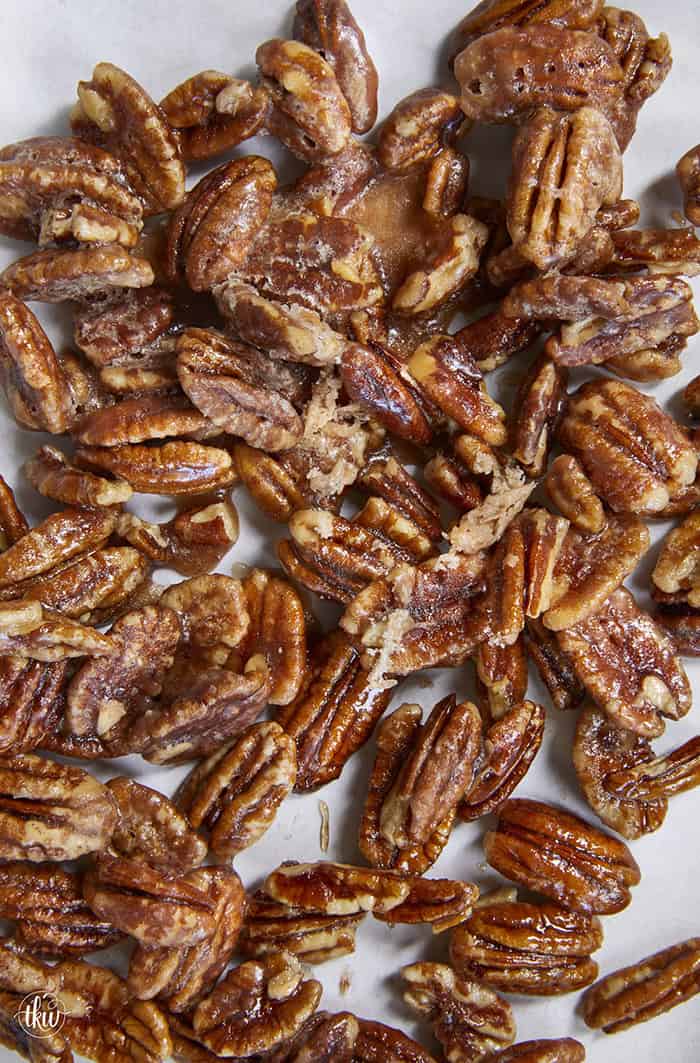 Give your pecans a major glow up! These 3-ingredient stovetop candied pecans take just 10 minutes in a single skillet—no oven required. They are the perfect crunchy, caramelized addition to elevate your salads, holiday snacks, or dessert toppings. Once you try this quick skillet method, you'll never go back to store-bought! #candiedpecans #easyrecipes #stovetoprecipes