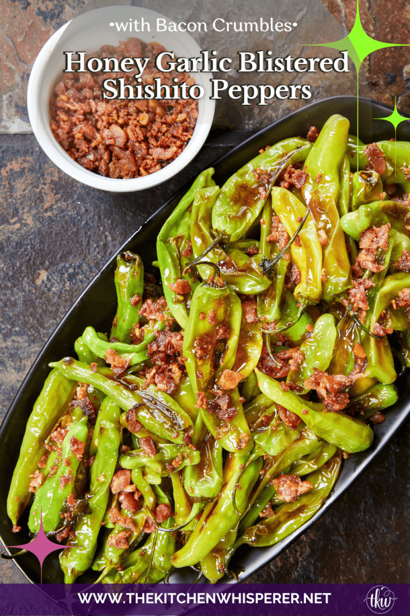 Blistered to perfection and tossed in a sticky, homemade garlic-honey glaze, these shishito peppers hit every single craving. Top them with crispy bacon crumbles for a 15-minute, sweet-and-smoky umami bomb. #ShishitoPeppers #honeygarlicsauce #fingerfoods
