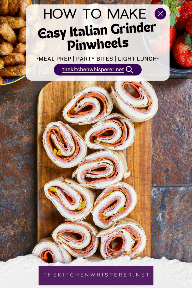 These 10-minute pinwheels pack all the flavor of a classic deli sub into a quick, lavash wrap. Made with savory deli meats, sliced provolone, tangy banana peppers, and an easy Italian cream cheese spread, they are perfect for a fast lunch, weekly meal prep, or a casual party bite.#ItalianGrinderPinwheels #PinwheelRecipes #EasyLunchIdeas