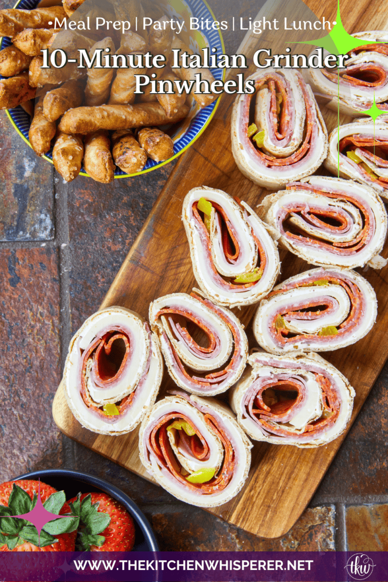 These 10-minute pinwheels pack all the flavor of a classic deli sub into a quick, lavash wrap. Made with savory deli meats, sliced provolone, tangy banana peppers, and an easy Italian cream cheese spread, they are perfect for a fast lunch, weekly meal prep, or a casual party bite.#ItalianGrinderPinwheels #PinwheelRecipes #EasyLunchIdeas