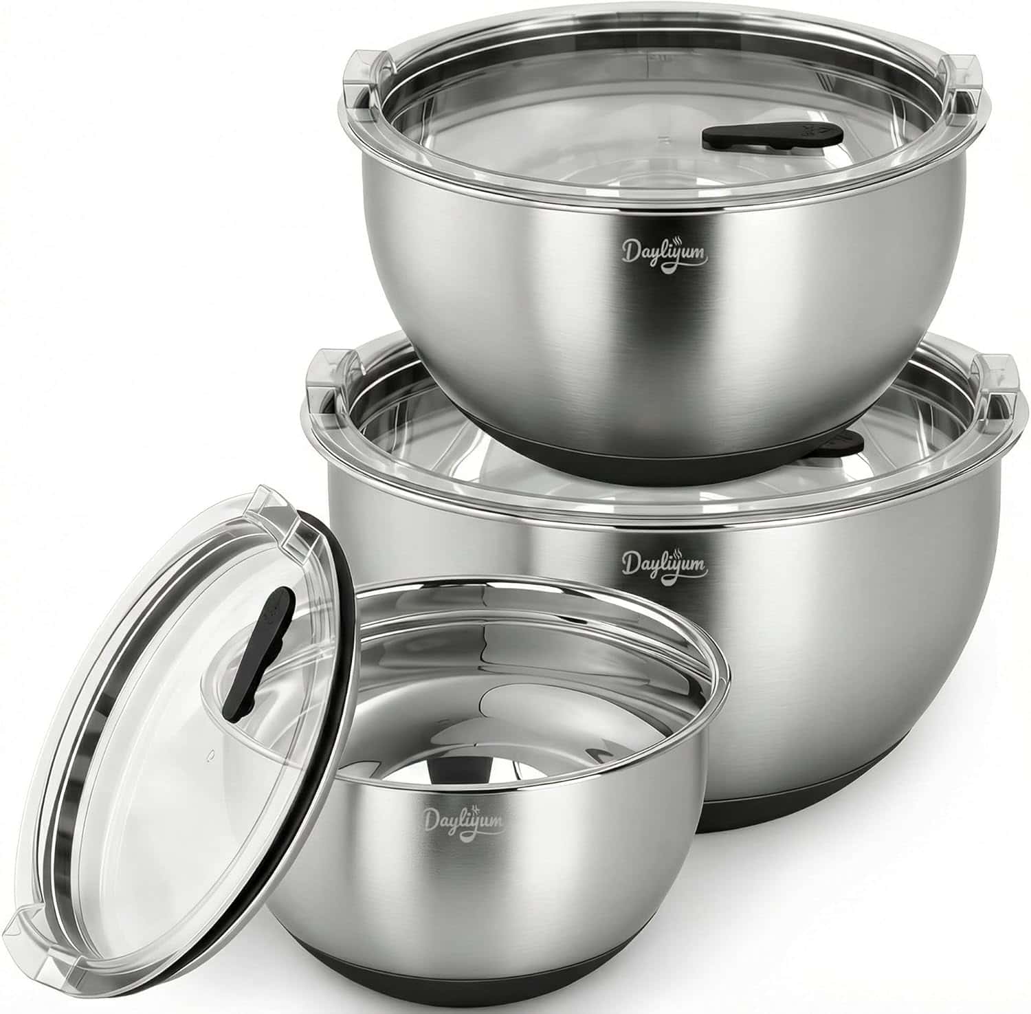 3 Pc Stainless Steel Nesting Bowl Set with Lids