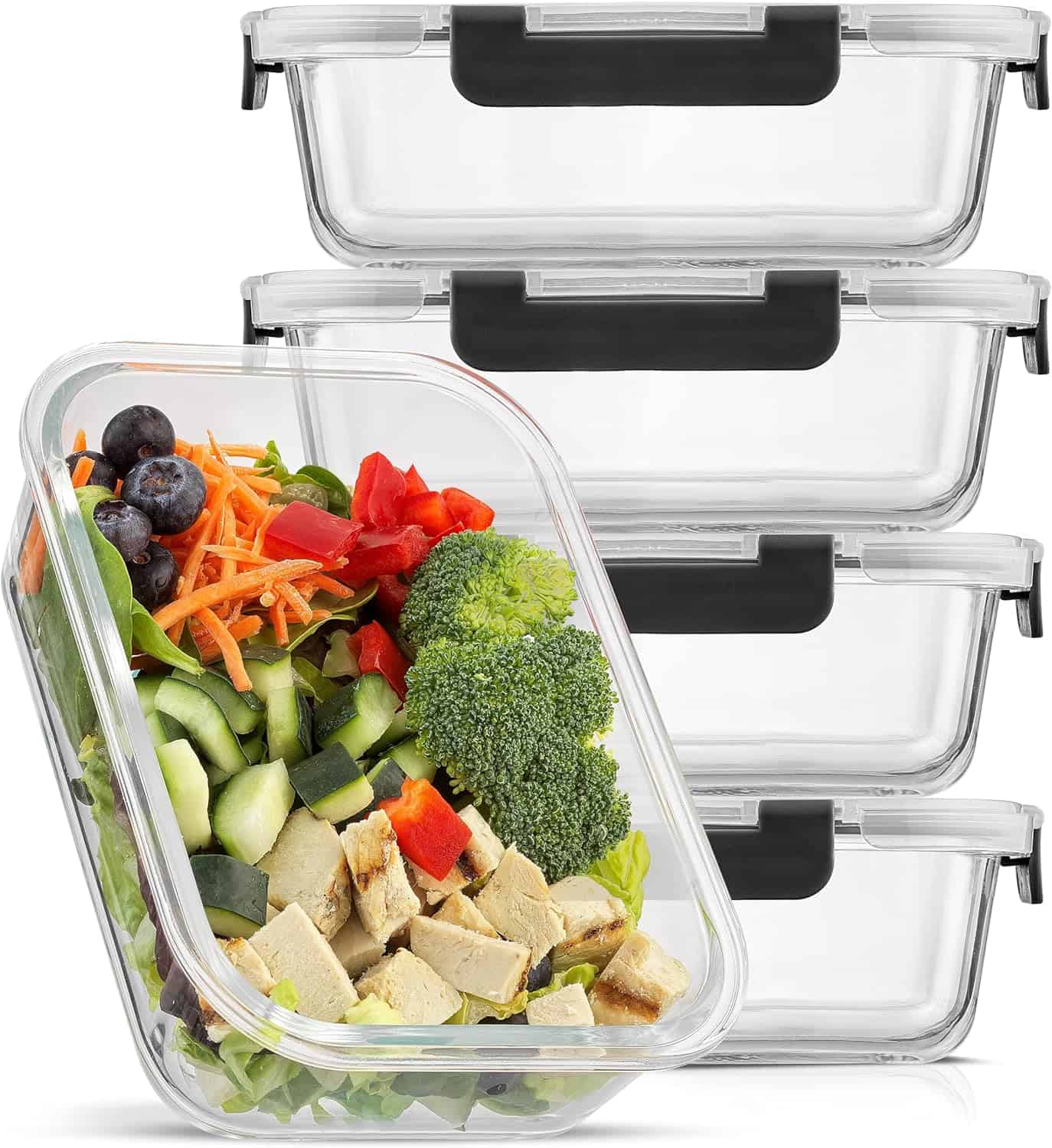 5 Pc Glass Storage with Snap Lids, 35 oz