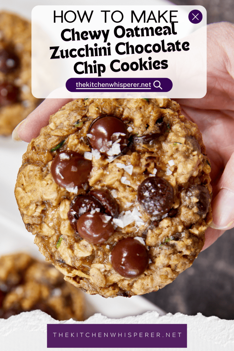 Turn fresh garden zucchini into the ultimate decadent dessert! These thick, chewy oatmeal zucchini chocolate chip cookies pack the perfect balance of hearty oats and gooey dark chocolate pockets, all with deep notes of brown sugar and molasses. Discover the dual-oat secret to keeping these bakery-style cookies perfectly chewy and never cakey. #zucchinicookies #oatmealchocolatechip #cookiesofpinterest