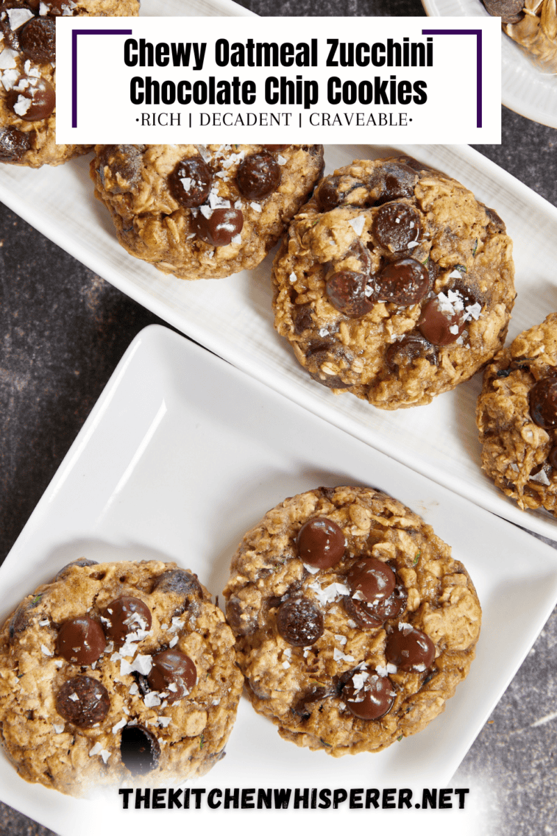 Turn fresh garden zucchini into the ultimate decadent dessert! These thick, chewy oatmeal zucchini chocolate chip cookies pack the perfect balance of hearty oats and gooey dark chocolate pockets, all with deep notes of brown sugar and molasses. Discover the dual-oat secret to keeping these bakery-style cookies perfectly chewy and never cakey. #zucchinicookies #oatmealchocolatechip #cookiesofpinterest
