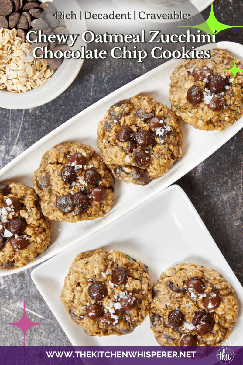 Turn fresh garden zucchini into the ultimate decadent dessert! These thick, chewy oatmeal zucchini chocolate chip cookies pack the perfect balance of hearty oats and gooey dark chocolate pockets, all with deep notes of brown sugar and molasses. Discover the dual-oat secret to keeping these bakery-style cookies perfectly chewy and never cakey. #zucchinicookies #oatmealchocolatechip #cookiesofpinterest