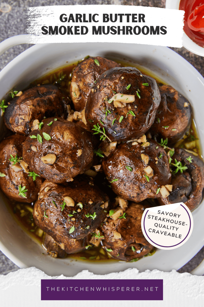 Get tender, juicy mushrooms coated in a rich, bubbling garlic butter glaze with a hit of hardwood smoke. Dry-smoking them at 250°F lets every cap soak up maximum hardwood flavor before taking a cozy butter bath. Tap to learn the simple two-step method that creates the ultimate steakhouse side!