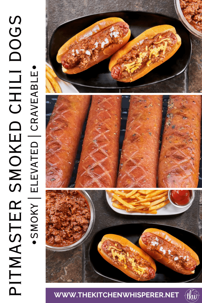 Learn how to make Pitmaster-style Smoked Chili Dogs! Seasoned with brisket rub, cross-hatched for crisp edges, and topped with a thick homemade chili dog sauce (no beans!). Ready in 1 hour. #SmokedChiliDogs #HotDogChili #BBQRecipes #SmokerRecipes