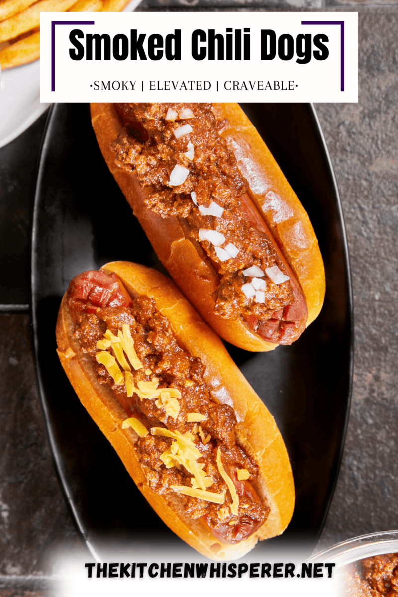 Learn how to make Pitmaster-style Smoked Chili Dogs! Seasoned with brisket rub, cross-hatched for crisp edges, and topped with a thick homemade chili dog sauce (no beans!). Ready in 1 hour. #SmokedChiliDogs #HotDogChili #BBQRecipes #SmokerRecipes
